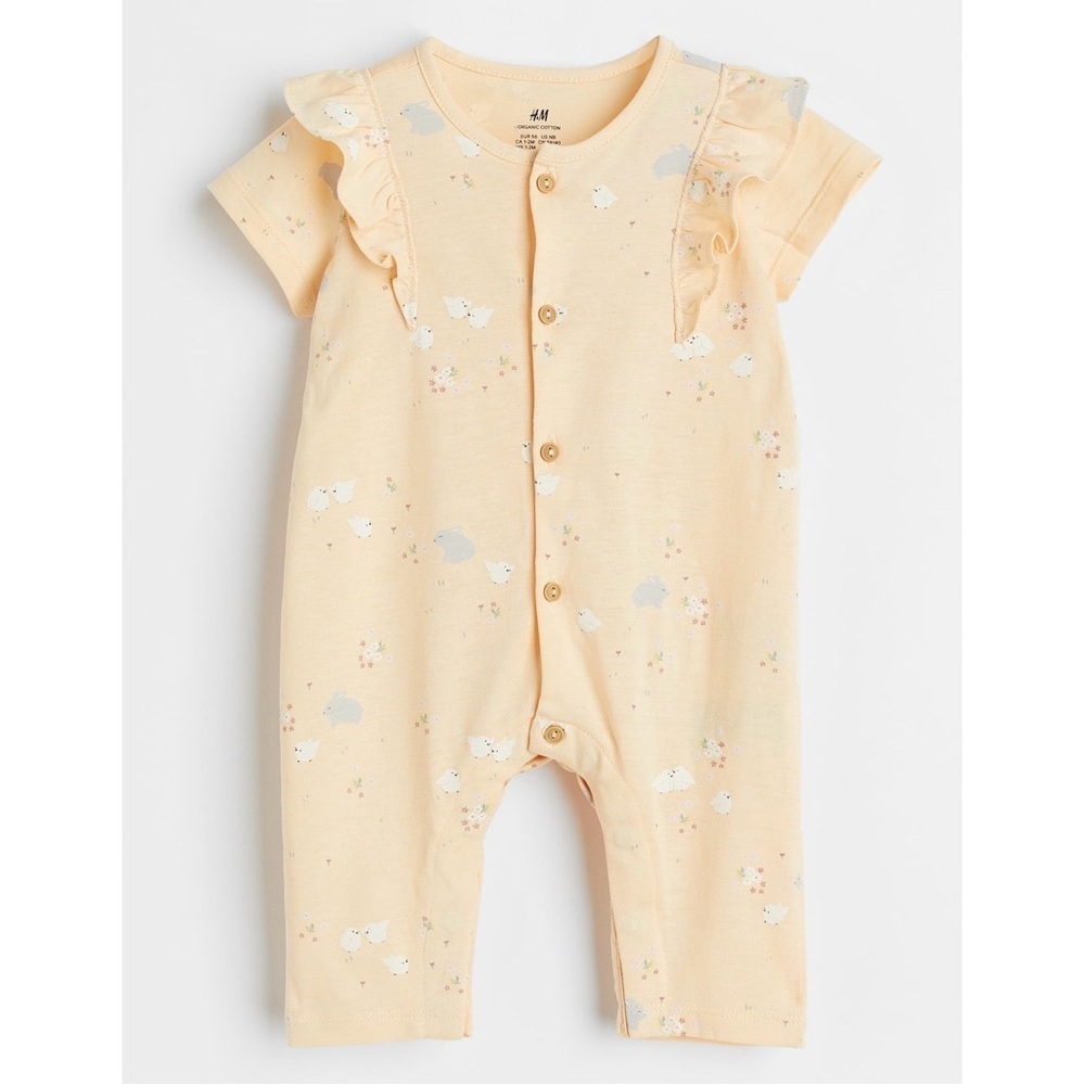 H&M Organic Cotton Floral & Bunny Ruffle Romper Size 6-9M